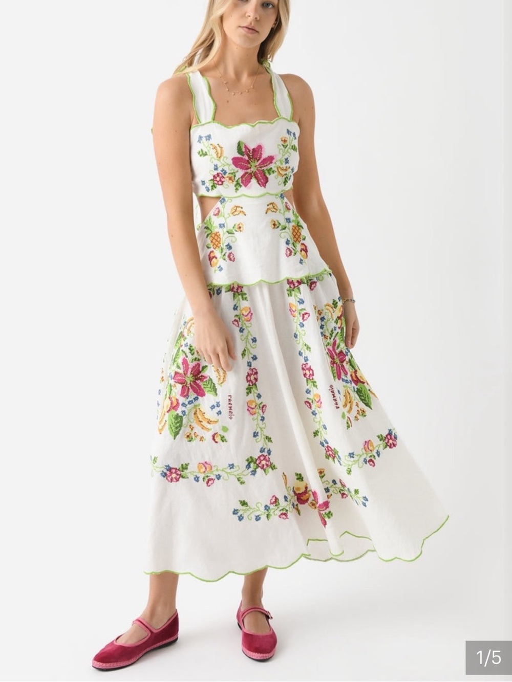 FARM Rio Cream Embroidered Tropical Two-Piece Set with Multicolor Florals - Picture 4 of 6
